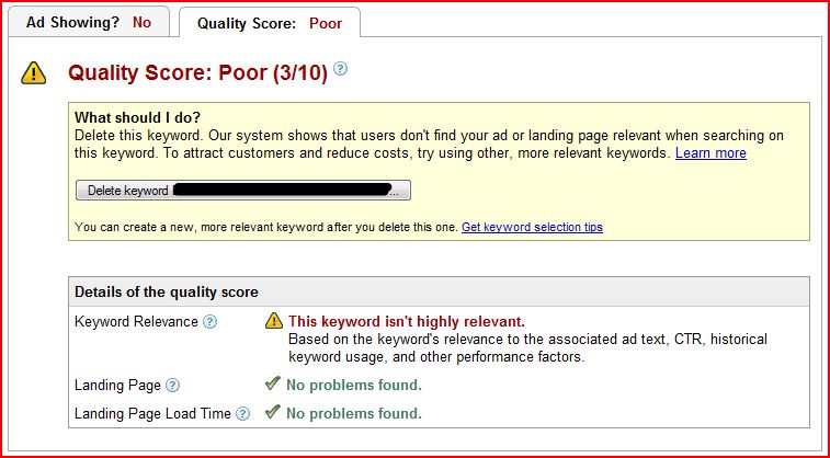 poor google quality score details poor google quality score details